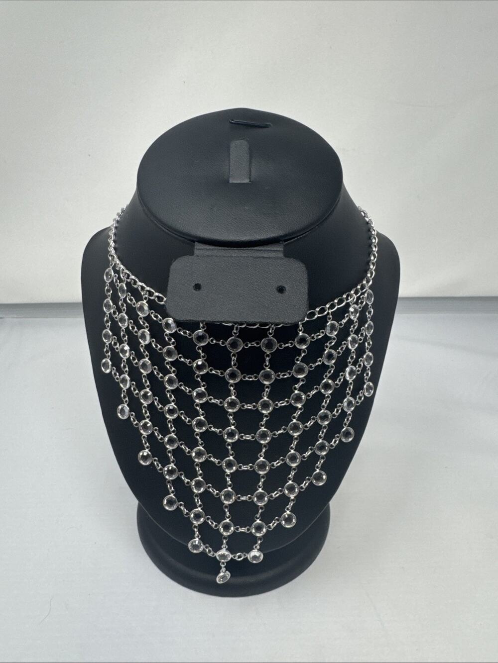 Touchstone Crystal by Swarovski Chanelle Bib Necklace Silver